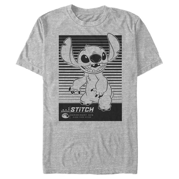 Men's Lilo & Stitch Black and White Experiment 626 Smiles Graphic Tee Athletic Heather Medium