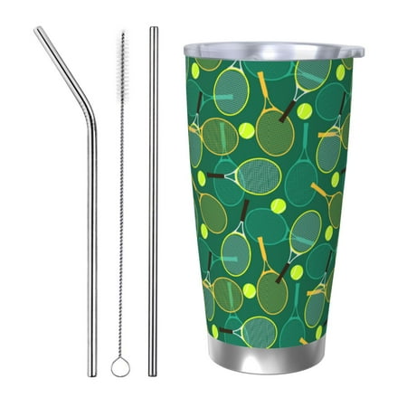 

Goofa Tennis Rackets and Balls for 20 oz Skinny Tumbler Stainless Steel Coffee Mug Slim Vacuum Insulated Travel Cup Car Cup-Straw Three-piece Set