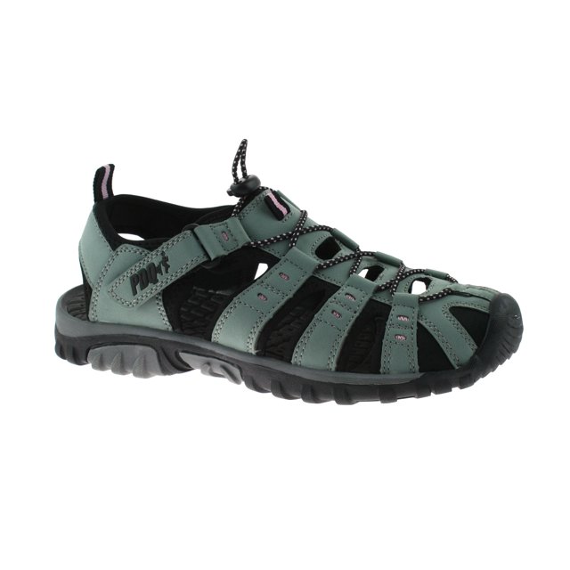 PDQ- Sandalias deportivas con cordón y cintas con cierre adhesivo para mujer (Gris/Rosa)