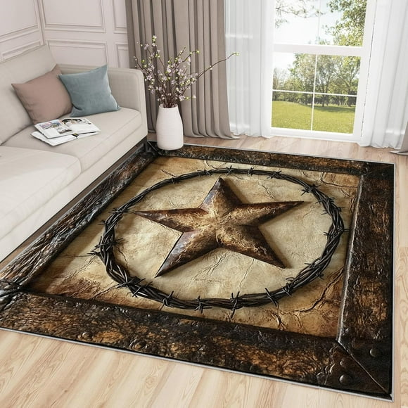 Western Rugs for Living Room - 4x6 Rug, Western Rug - Home Decor, Texas Star Area Rug, Rustic Cowboy Washable Rugs for Living Room Bedroom, Vintage Farmhouse Carpet, Western Gifts for Men
