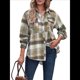 thumbnail image 2 of Camisas A Cuadros para Mujer, de Larga, con Botones, Estilo Babydoll, Peplum, Blusas Informales Extragrandes con Bolsillos Verde L, 2 of 7