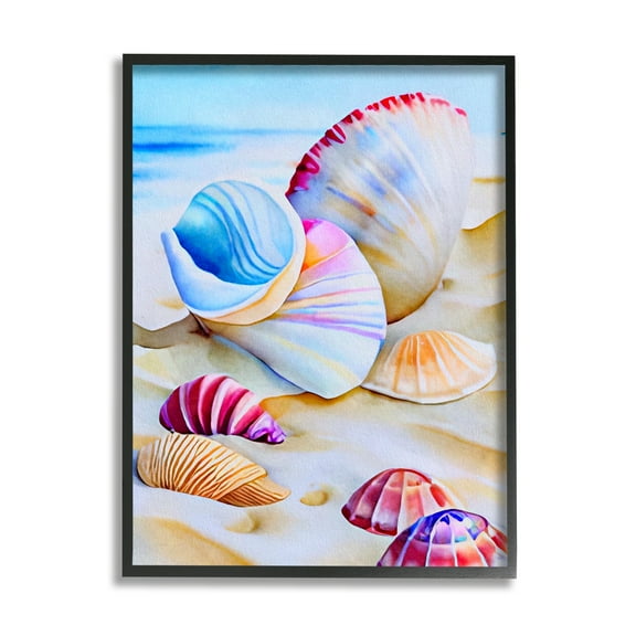 Stupell Industries Vibrant Seashells on Beach Nature Painting Black Framed Art Print Wall Art, 11 x 14