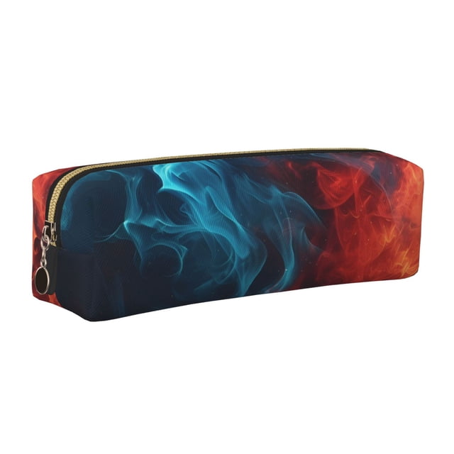 Disketp Red And Blue Fire Estuche de Lápices de Cuero con Cierre, Estuche Compacto para Papelería, Bolígrafos y Accesorios Pequeños