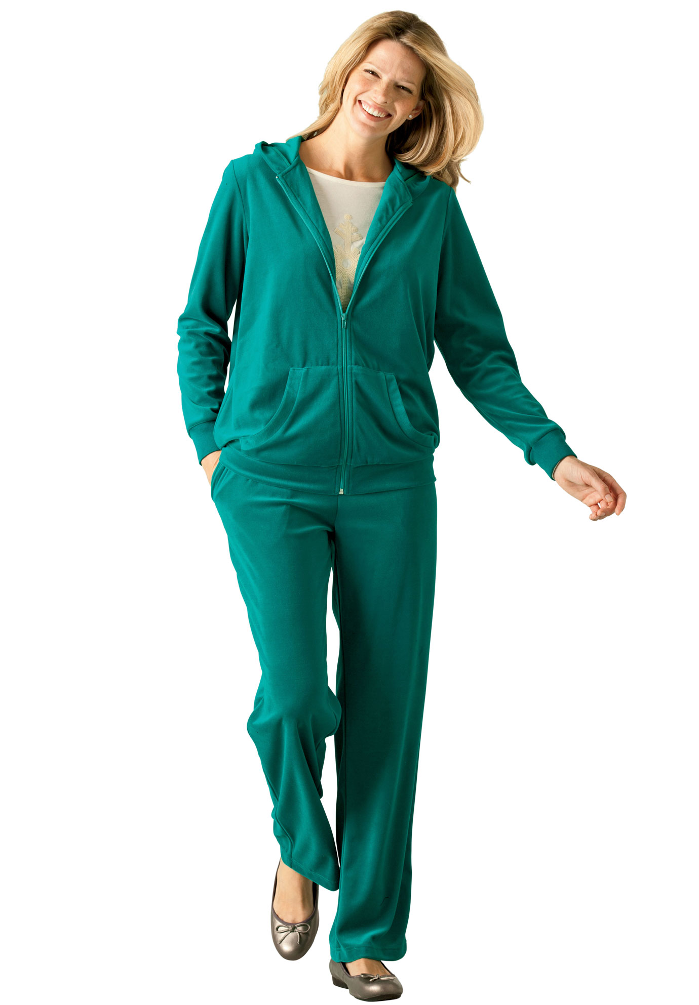 Woman Within Women's Plus Size 2-Piece Velour Hoodie Set Sweatsuit - image 4 of 5