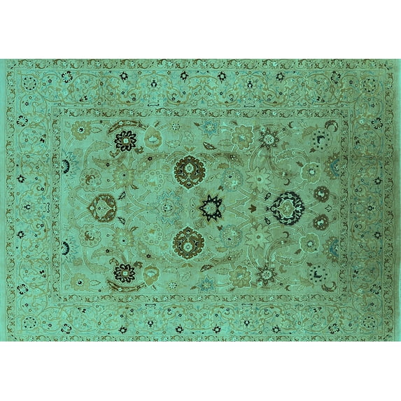 Ahgly Company Machine Washable Indoor Rectangle Oriental Turquoise Blue Industrial Area Rugs, 2' x 4'