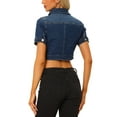 thumbnail image 3 of INSPIRE CHIC Women's Cropped Denim Jacket Short Sleeve Button Front Jean Jacket L Dark Blue, 3 of 6