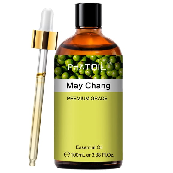 PHATOIL May Chang Essential Oil 100ML (3.38 FL Oz), Premium 100% Pure Herbal Aromatherapy Oil for Diffuser, DIY Soap, Candle Making