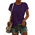 thumbnail image 4 of Tshirts For Women Summer Solid Color Round Neck Short Cap Sleeve Loose Fit Casual Tops Pullover T-shirts Streetwear,Purple,S, 4 of 6