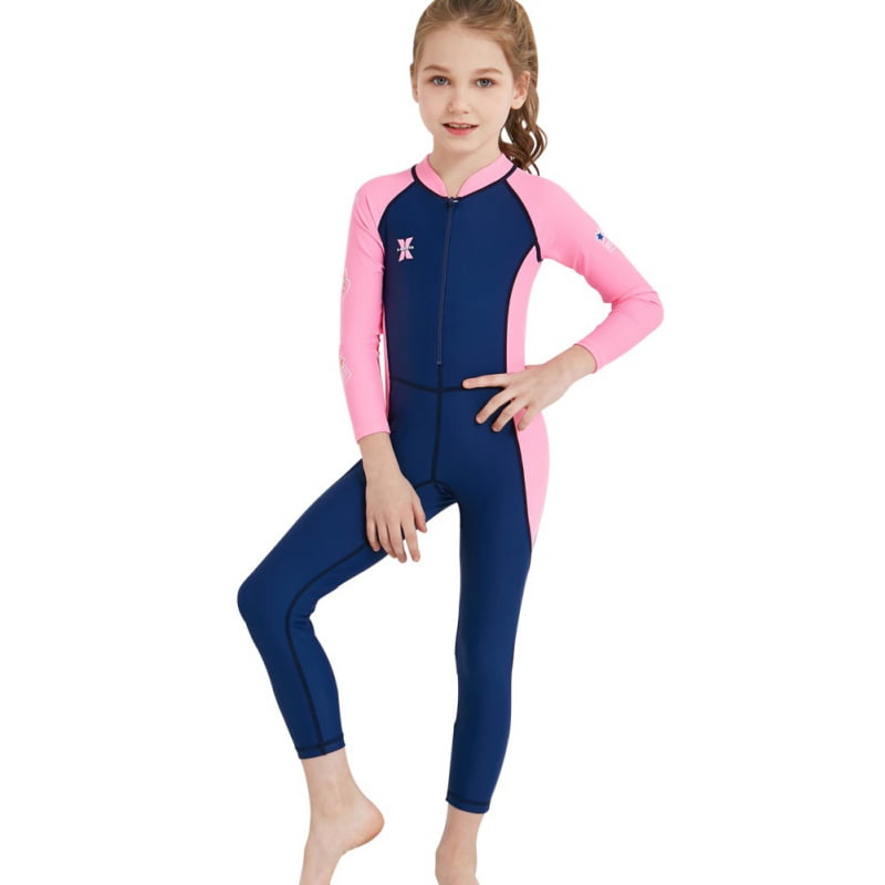 Children Sunscreen Long Sleeve Conjoined Youth Kids Fullbody Wetsuit  Swimsuit 