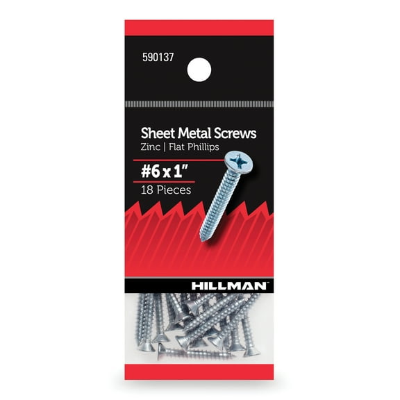 Hillman Sheet Metal Screws, #6 x 1", Steel, Zinc, Interior, Phillips, Silver, 18 pack