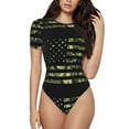 thumbnail image 2 of Goofa American Flag Camo Printed Women Rash Guard Short Sleeve,Tummy control Swimsuit Surfing Swimsuit Bathing Suit One Piece Swimsuit UPF 50-Large, 2 of 9