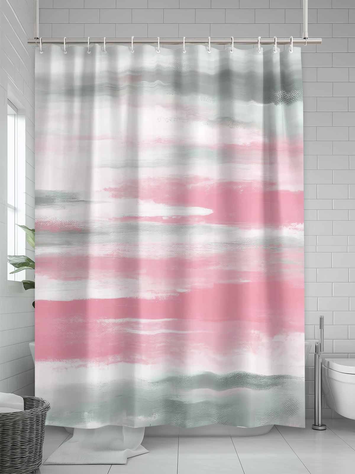 Boanket Polyester Fabric Pink Gray White Shower Curtain, Contemporary Simple Abstract Mottled Waterproof Bathtub Curtain Bathroom Decor Set with Hooks 72 x 78 Inches,