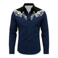 thumbnail image 4 of Western Cowboys Dress Shirts for Men Long Sleeve Button Lapel Top Casual Carnival Theme Classic Comfortable Mens Shirt Navy S, 4 of 4