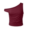 thumbnail image 4 of Rhuody T Shirts For Women Off The Shoulder Sleeveless Shirts Going Out Crop Tank Tops Slim Fitted Summer Simple Wear Red, 4 of 5