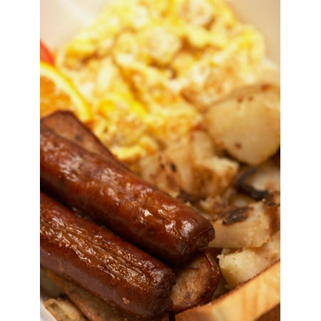 Close-Up of Traditional Breakfast Foods Including Sausage and Eggs Print Wall