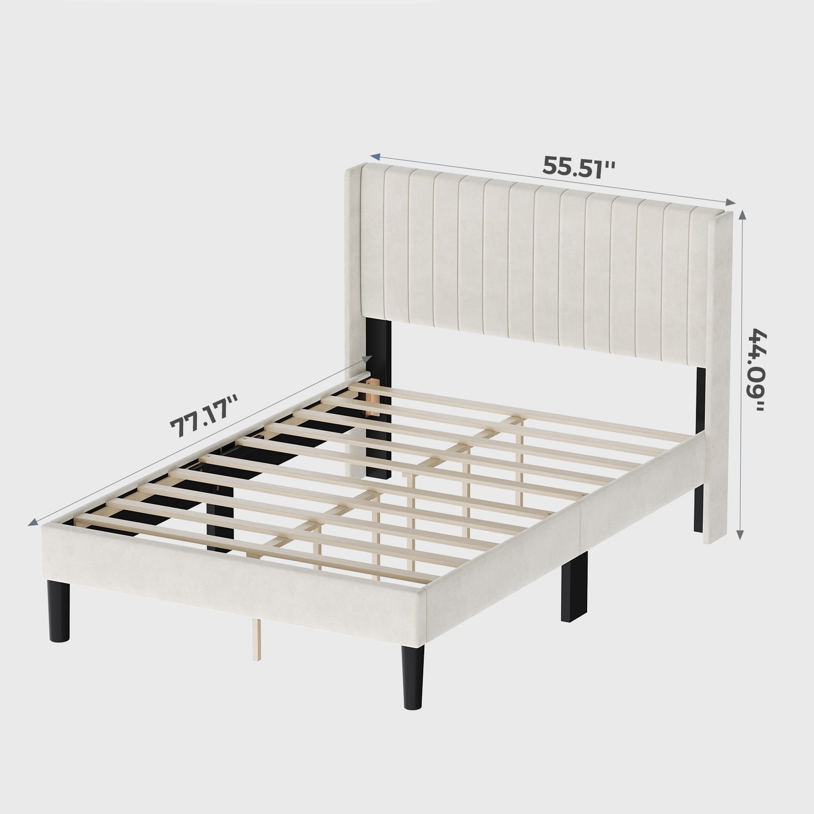 Alvantor Upholstered Bed Frame, Fabric-covered Wing-shaped Headboard and Wooden Crossbars, Bed Frame with Storage Space, Easy Assembly, Noise Free, No Box Spring Needed