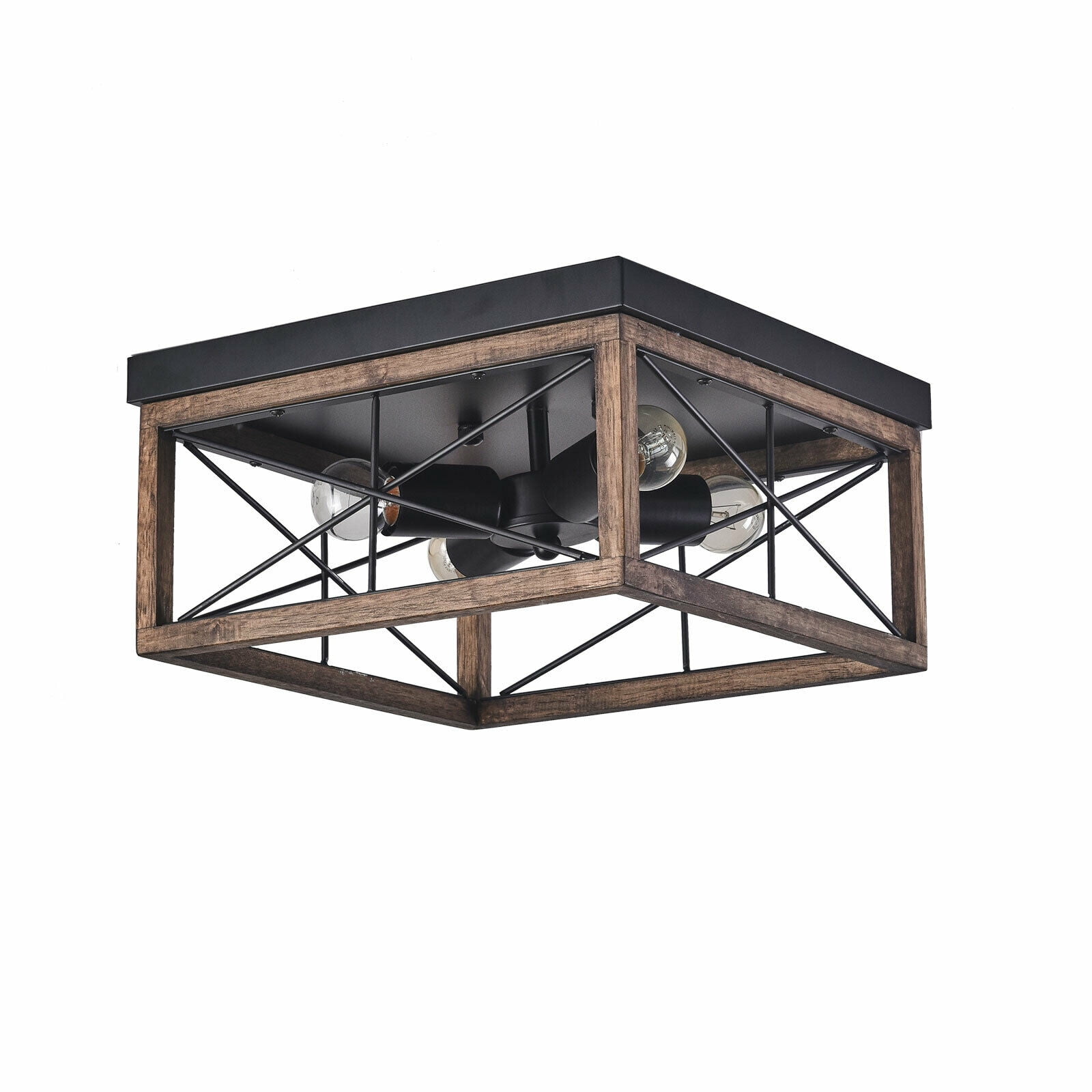 Industrial Chandelier Wooden Frame Pendant Lamp Fixture Ceiling Light Suitable for Bar Club Restaurant Bedroom Lighting Decor E26 (Bulb Not Inclued)