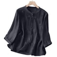 thumbnail image 4 of Dpjklzsn Women's Cotton Linen Embroidered Blouse, 3/4 Sleeve Button Down Shirt, Loose Fit Casual Summer Top, 4 of 9