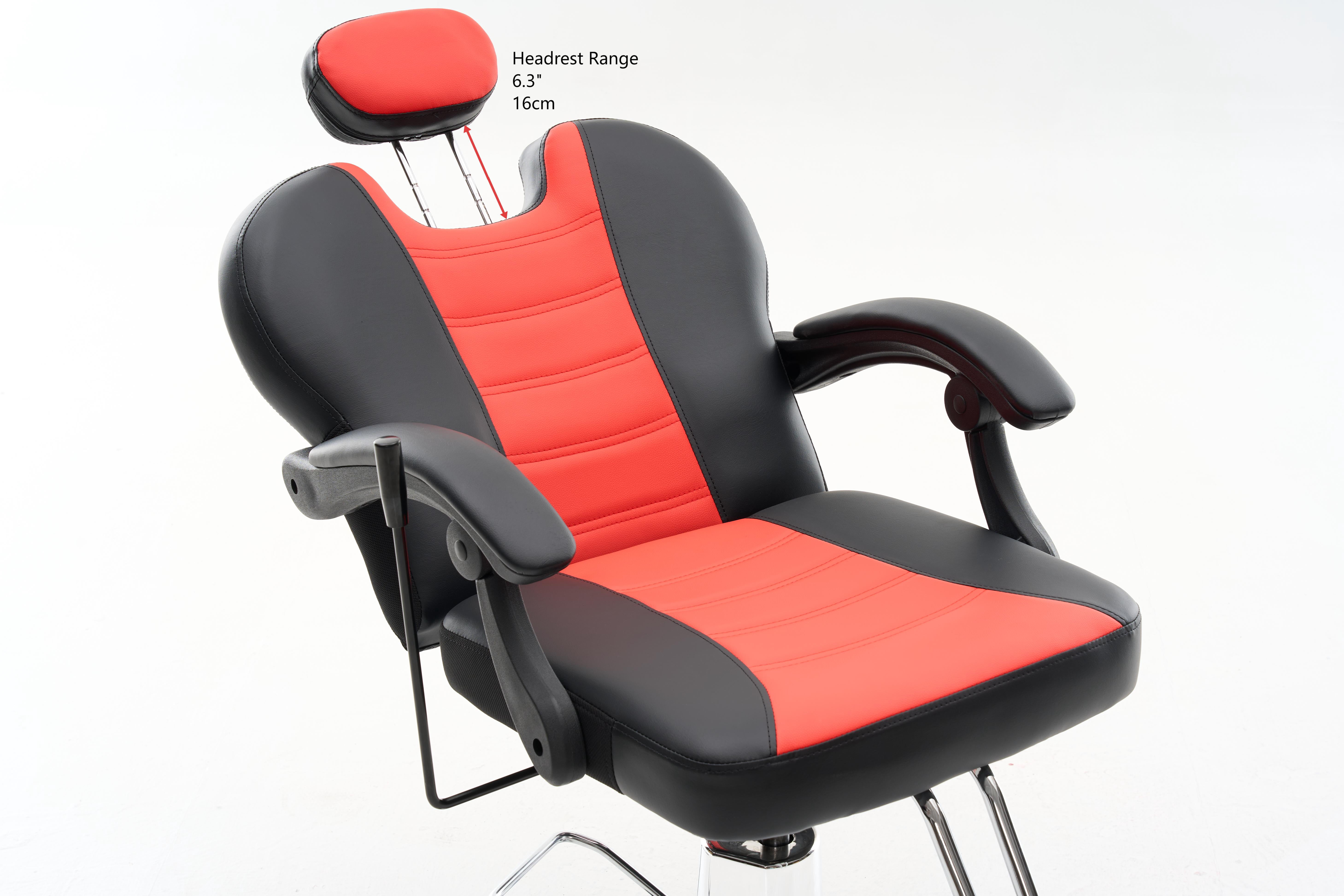 90 to 150-Degree Reclining Barber Chair with Hydraulic Pump and 360 Swivel, Heavy-Duty Salon Styling Chair with PU Leather and 400 lb Capacity, Red