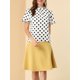 thumbnail image 5 of INSPIRAR CHIC Blusa de Manga Corta con Cuello de Pie y Pliegues de Lunares para Mujeres 3XL Blanco Negro, 5 of 7