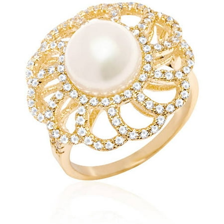 18kt Gold-Tone Natural Shell Pearl Flower Ring