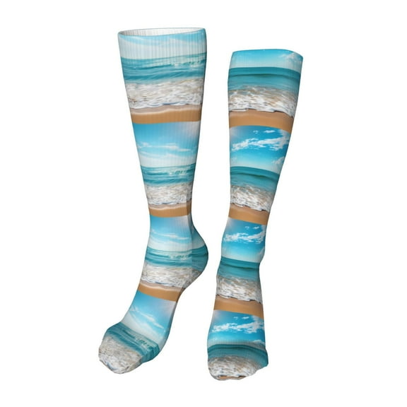 Honeii Sunny Ocean Waves Print Calf Socks Sports Socks Seamless Toe, Trouser Socks,Knee High Long Socks for Women and Men-One Size