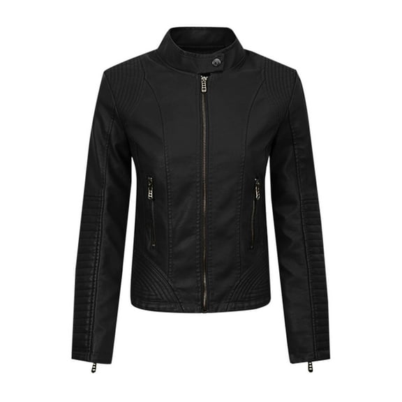 jtjvou Slim Fit Stylish Vegan Leather Moto Jacket for Women - PU Biker Motorcycle Coat Black S