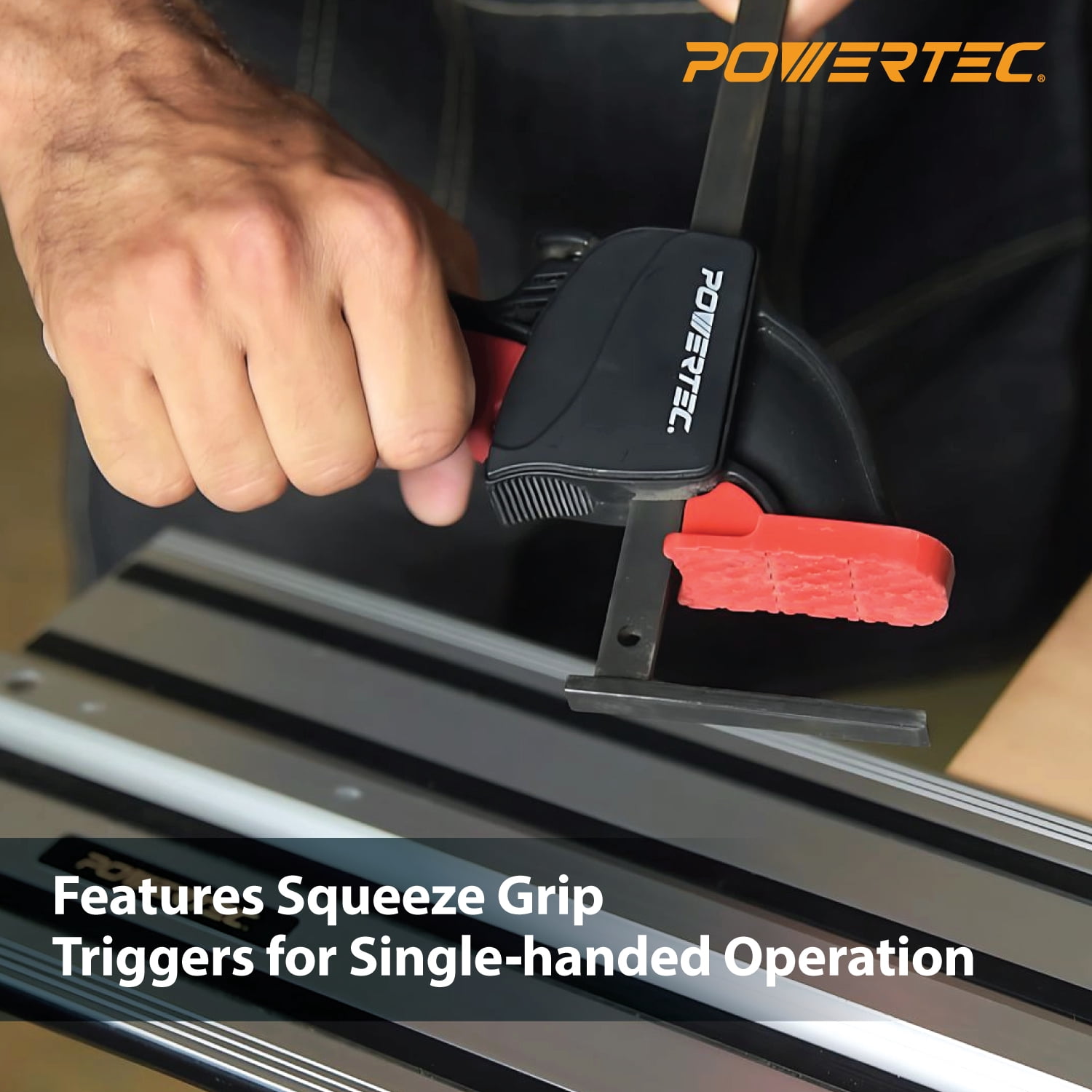 POWERTEC Bench Dog Clamp w/Tracksaw Track Guide Rail Clamp Set |  Quick Clamp and Release Wood Clamps for 3/4" Dog Holes & 2pc 8-3/4 inch Quick Release Clamps for Circular Saw Guide Rail (72239N)