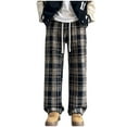 thumbnail image 2 of Pantalones de pijama largos de poliéster para hombre, informales, con estampado a cuadros, holgados y deportivos., 2 of 5