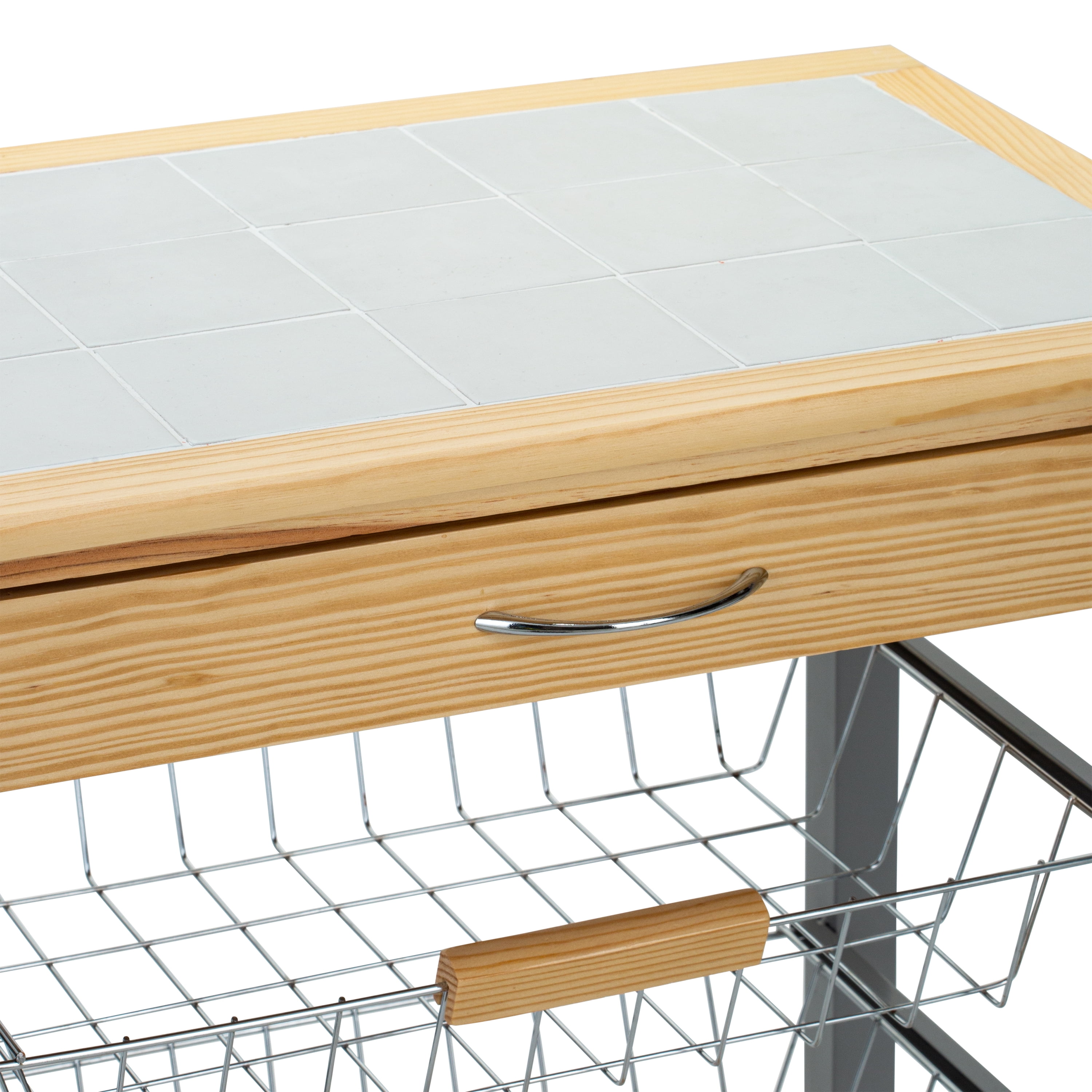 Organize It All Rolling Kitchen Cart with Wine Rack, 22.50" x 14.50" x 30"