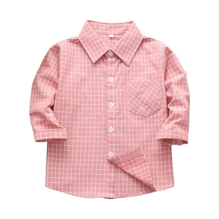 

EHTMSAK Toddler Child Boy Fall Winter Pockets Outerwear Infant Baby Long Sleeve Plaid Cotton Jackets Button Up High Neck Shirts Pink 160