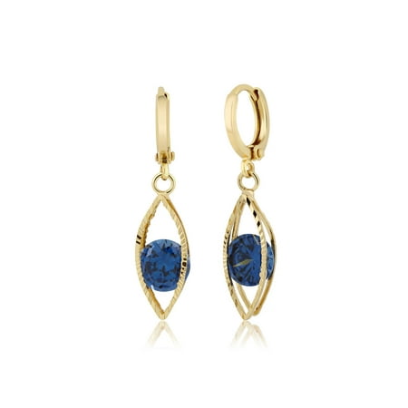 Encased Gems - Uniquely Designed Deep Blue CZ Encased Dangle Earrings