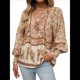 thumbnail image 3 of Blusa Informal con Cuello en V para Mujer, Holgada, con Estampado Floral, de Larga, para Playa. Albaricoque S, 3 of 10
