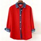 thumbnail image 3 of RKSTN Denim Patchwork Shirts for Women Oversized Lapel Button Down Long Sleeve T Shirts Top Womens Casual Plus Size Turndown Collar Vintage Loose Comfy Blouses Cardigan Jackets Fall Spring Clothes, 3 of 3