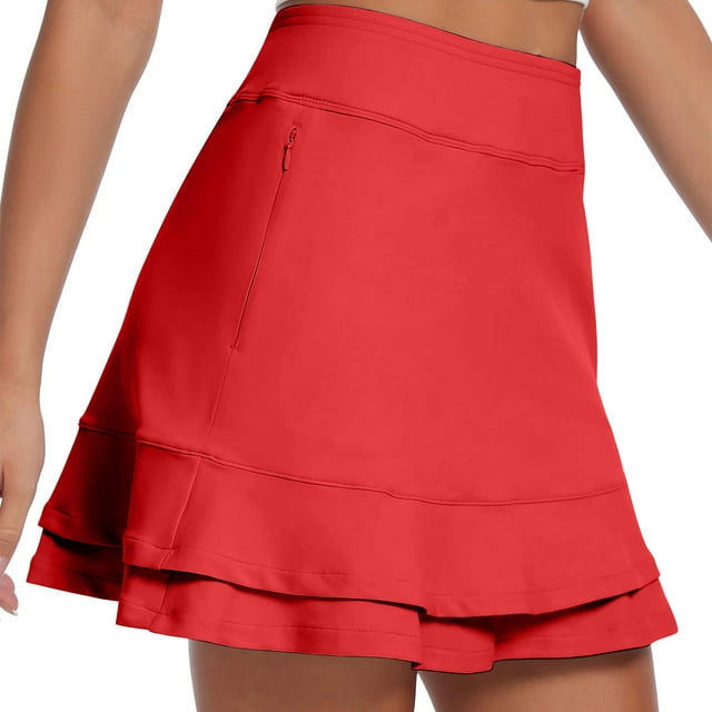 Pitauce Jupe de Tennis Taille Haute pour Femmes, Mini Jupe de Golf Athlétique avec Short Intérieur, Jupe-Short Décontractée à Volants avec Poche Zippée