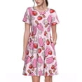 thumbnail image 1 of Balery Strawberry Popsicle Vestidos sueltos de manga corta para mujer, vestidos de verano 2025, vestidos casuales de corte A con vuelo., 1 of 6