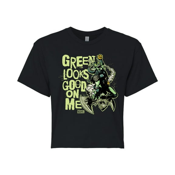 Marvel Spider-Man - St. Patrick's Day Green Looks Good On Me - Juniors Cropped Graphic T-Shirt