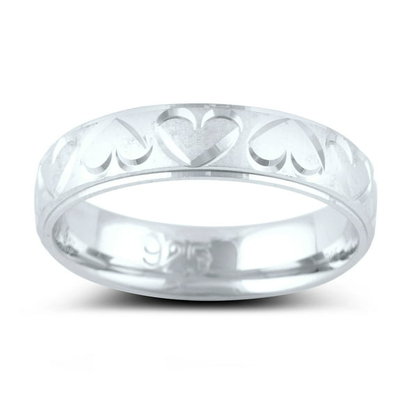 Sterling Silver Diamond Cut Heart Wedding Band (Size 5 - 11)
