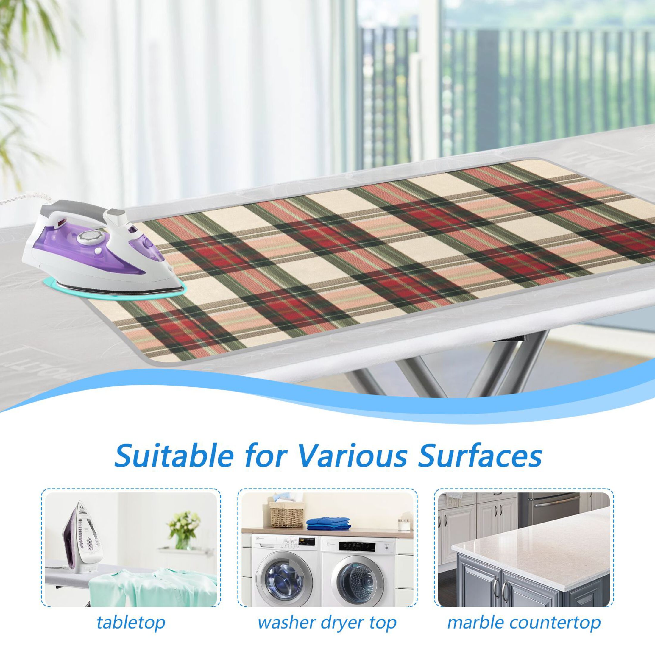 Plaid Pattern with Mixture Colors Ironing Mat Blanket Portable Travel Ironing Pad Heat Resistant Pad 47.2" x 27.6”
