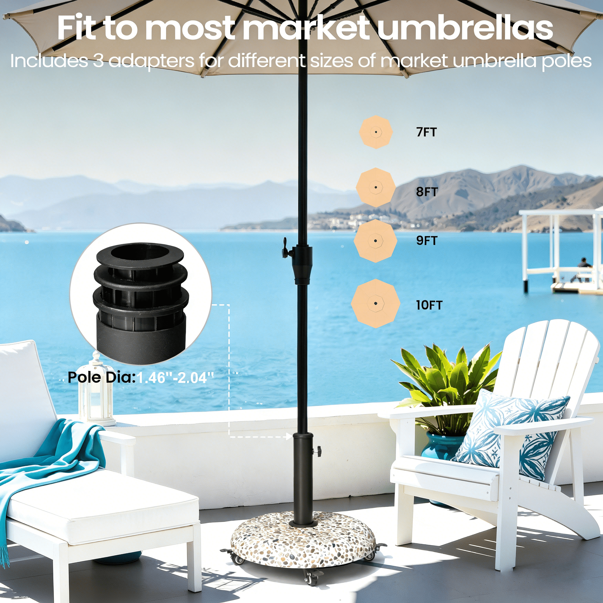 Pellebant Patio Umbrella Base, 45lbs Heavy Duty Table Umbrella Base, Round Cobble Cement Market Umbrella Stand for Outdoor, Deck, Lawn, Garden