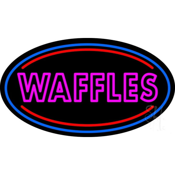 Pink Double Stroke Waffles Oval LED Neon Sign 20 x 37 - inches, Black Square Cut Acrylic Backing, with Dimmer - Bright and Premium built indoor LED Neon Sign for restaurant window and interior decor.