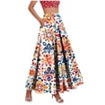 thumbnail image 3 of TaTaai Women's High Waist Boho Printed Maxi Skirt Elastic Waist A-Line Long Skirt with Ruffle Hem Pockets for Casual Daily Beach Vacation Gift, 3 of 9