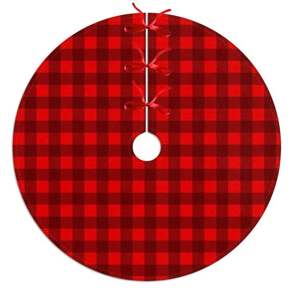 30 Inch Christmas Tree Skirt – Velvet Plush Tree Mat, Soft Thickened Polyester with Red Ties, Single-Sided Printing, Available in 30in/36in/48in, Perfect for Holiday Xmas Tree Decoration
