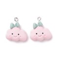 thumbnail image 2 of 5pcs Opaque Resin Pendants with Tone Iron Loops Smiling Cloud with Bowknot Pearl Pink 24.5x22x7.5mm Hole: 2mm, 2 of 3