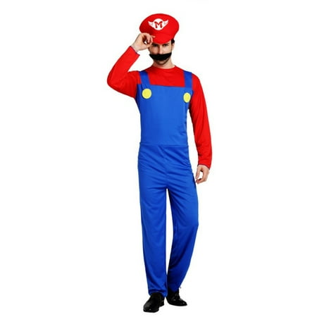 

CenturyX Funny Mario Overalls Suit Long Sleeve Round Neck Top Suspender Pants with Hat for Halloween Cosplay Red 110-130cm
