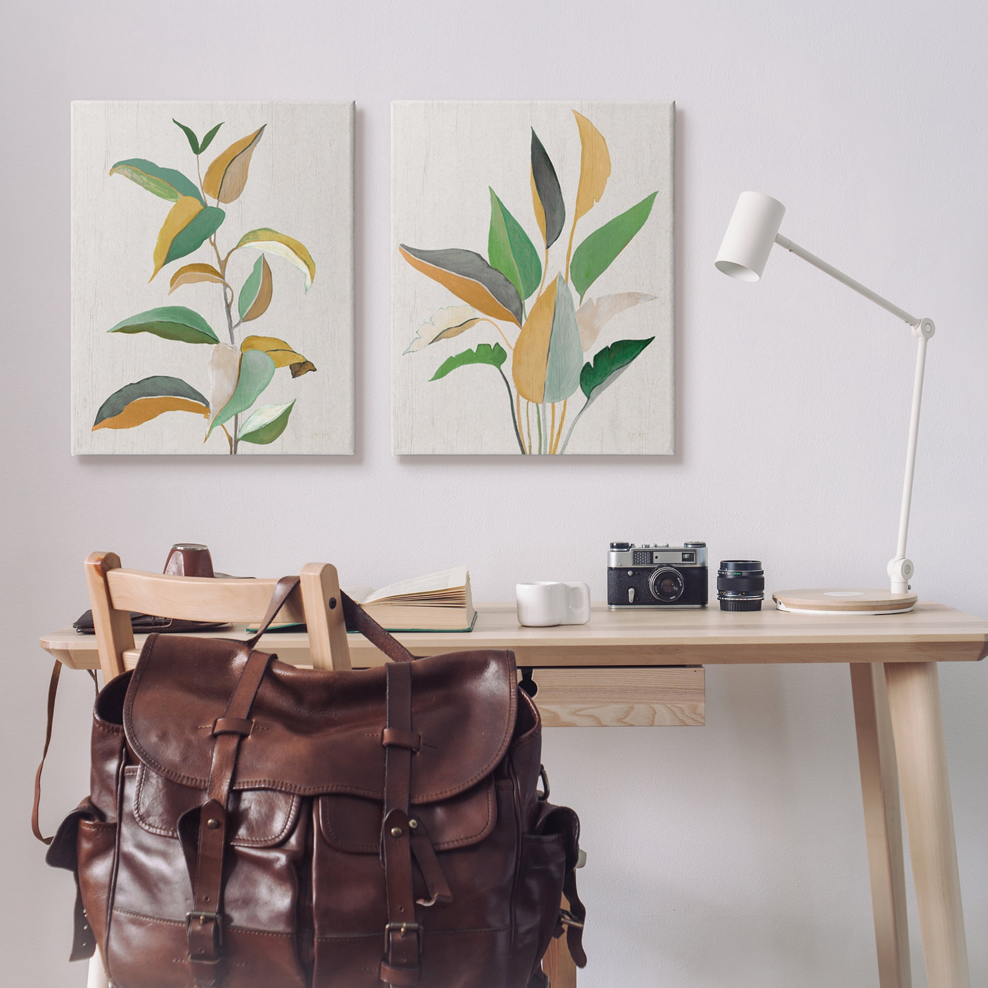 Stupell Industries Modern Split Plant Leaves Botanical & Floral Painting Gallery Wrapped Canvas Art Print Wall Art, 24 x 30, Set of 2