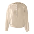 thumbnail image 4 of Breezora Women's Button Crew Neck Sweater Fall Long Sleeve Loose Knit Pullover Top with Lantern Sleeves L Size Beige, 4 of 6