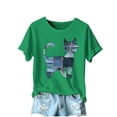 thumbnail image 2 of Qulqfy Cartoon Shirts for Women Kitten Cat Print Cute Shirts Short Sleeve Green Women's Graphic Tops 2XL, 2 of 4