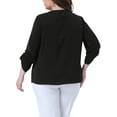 thumbnail image 3 of Agnes Orinda Women's Plus Size Wear-to-Work Pleated Blouses Crewneck Keyhole 3/4 Sleeve Tops Shirts 1X Black, 3 of 5