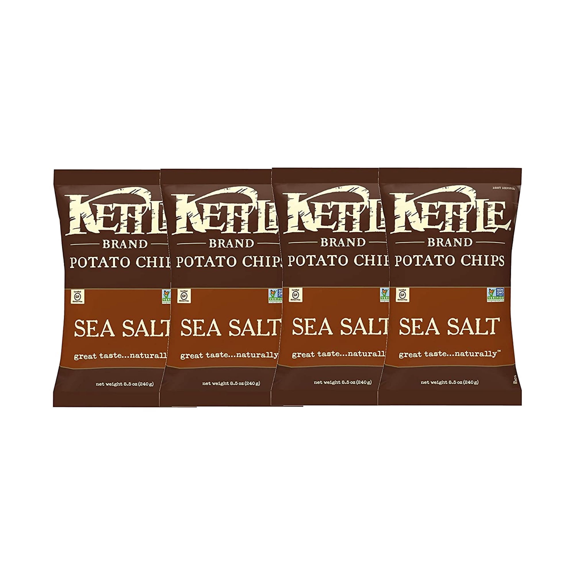 Kettle Brand Original Sea Salt Potato Chips Certified Gluten-Free Non GMO 4-Pack 7.5 oz. Bags